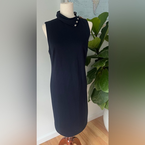 NWT Ralph Lauren Sports Navy Sleeveless Dress with Leather Snap Neck Detail - Picture 1 of 6